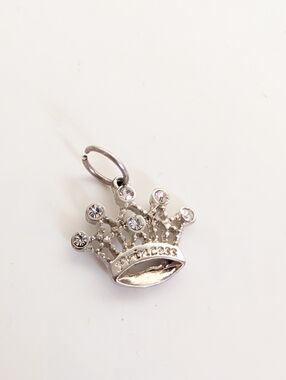 Vintage Y2k 2000s Silver Tone Rhinestone Gem Princess Crown Bracelet Charm